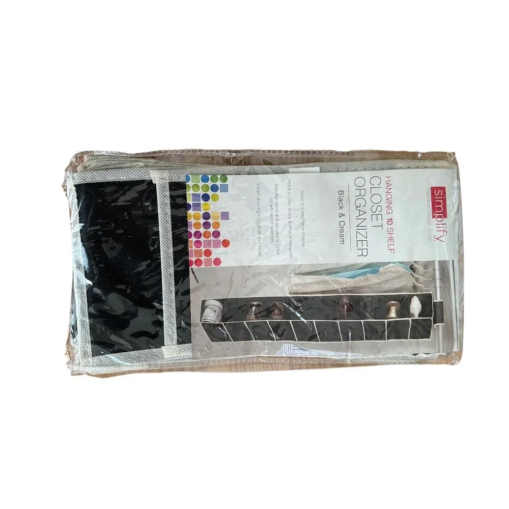 Simplify 10-Shelf Hanging Closet Organizer Black & Cream 6